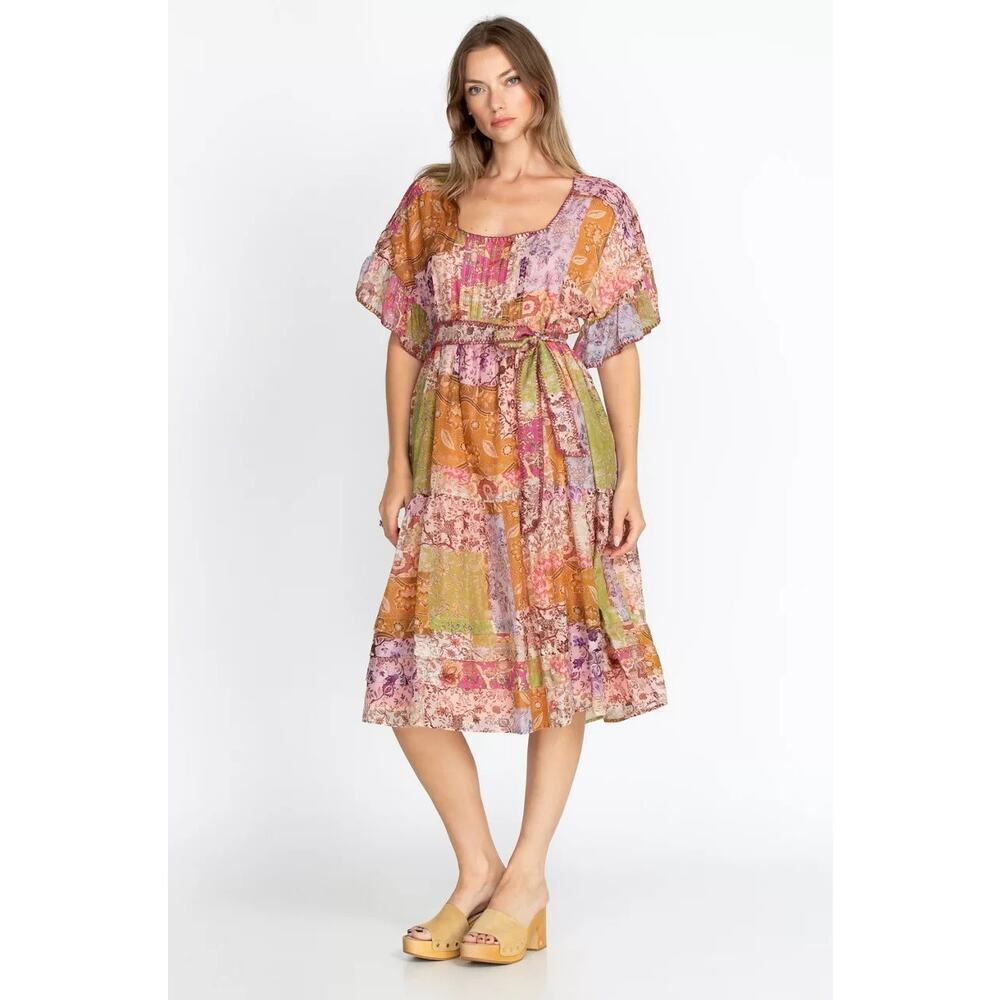 Johnny Was Women's Multicolor Macy Midi Dress Size Large silk bohemian